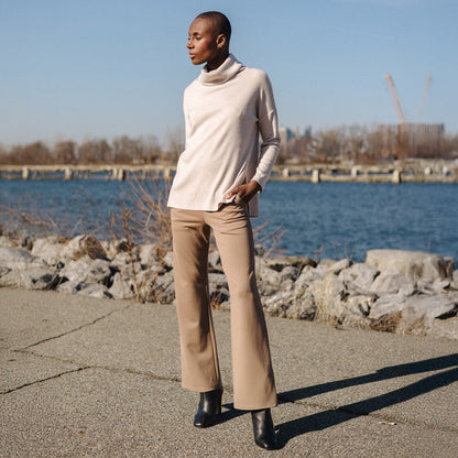 Clara Sunwoo Deals - Faux Cashmere - Cowl Turtleneck Side Vent Sweater Tunic - Natural - Final Sale