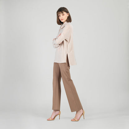 Clara Sunwoo Deals - Faux Cashmere - Cowl Turtleneck Side Vent Sweater Tunic - Natural - Final Sale