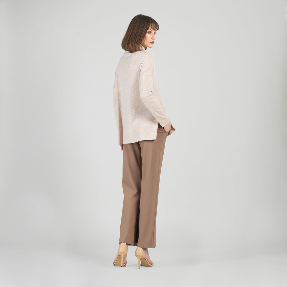 Clara Sunwoo Deals - Faux Cashmere - Cowl Turtleneck Side Vent Sweater Tunic - Natural - Final Sale