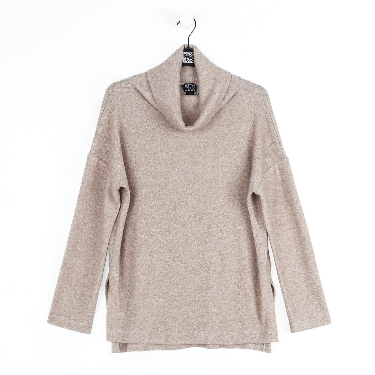 Clara Sunwoo Deals - Faux Cashmere - Cowl Turtleneck Side Vent Sweater Tunic - Natural - Final Sale