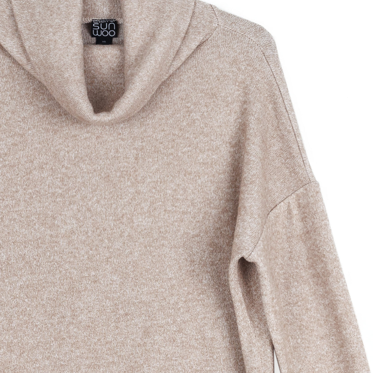 Clara Sunwoo Deals - Faux Cashmere - Cowl Turtleneck Side Vent Sweater Tunic - Natural - Final Sale