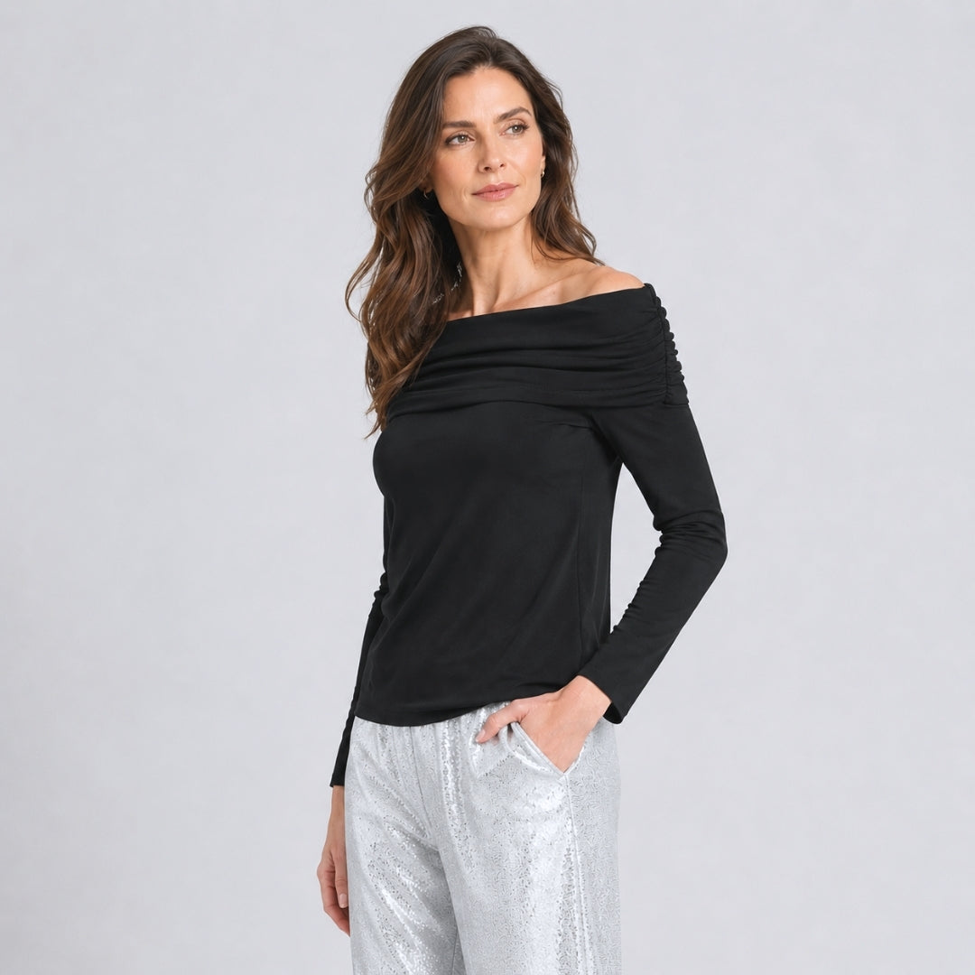 Clara Sunwoo Best Price - Ultra Cozy - Ruched Off-Shoulder Sweater Top - Black - Final Sale