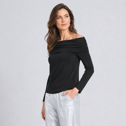 Clara Sunwoo Best Price - Ultra Cozy - Ruched Off-Shoulder Sweater Top - Black - Final Sale