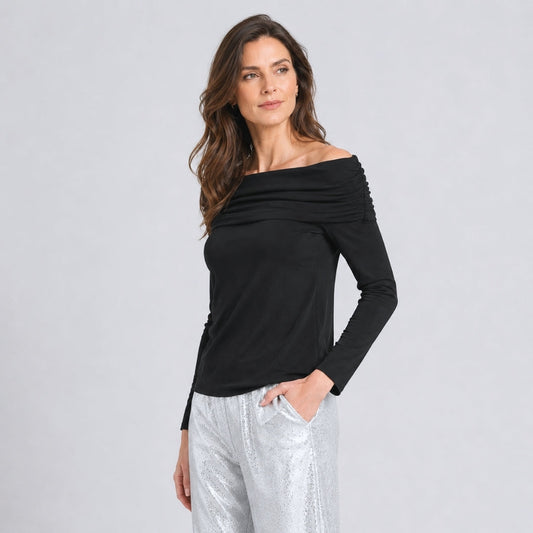 Clara Sunwoo Best Price - Ultra Cozy - Ruched Off-Shoulder Sweater Top - Black - Final Sale