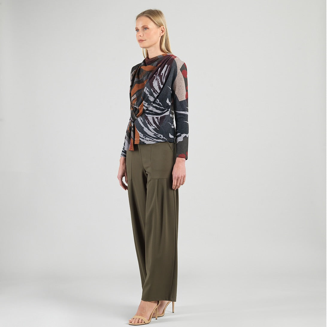 Clara Sunwoo Recommended - Cozy Knit - Long Sleeve Loop Front Sweater Top - Abstract Harvest - Final Sale