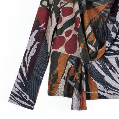 Clara Sunwoo Recommended - Cozy Knit - Long Sleeve Loop Front Sweater Top - Abstract Harvest - Final Sale