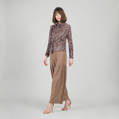 Clara Sunwoo Everyday - Cozy Knit - Long Sleeve Loop Front Sweater Top - Leopard Motif - Final Sale