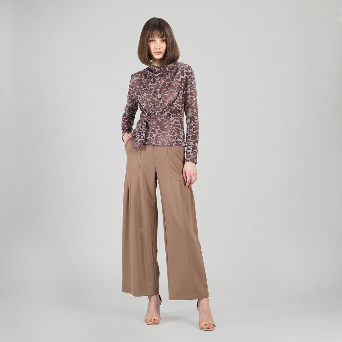 Clara Sunwoo Everyday - Cozy Knit - Long Sleeve Loop Front Sweater Top - Leopard Motif - Final Sale