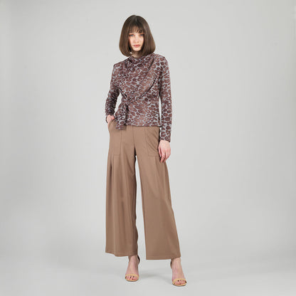 Clara Sunwoo Everyday - Cozy Knit - Long Sleeve Loop Front Sweater Top - Leopard Motif - Final Sale