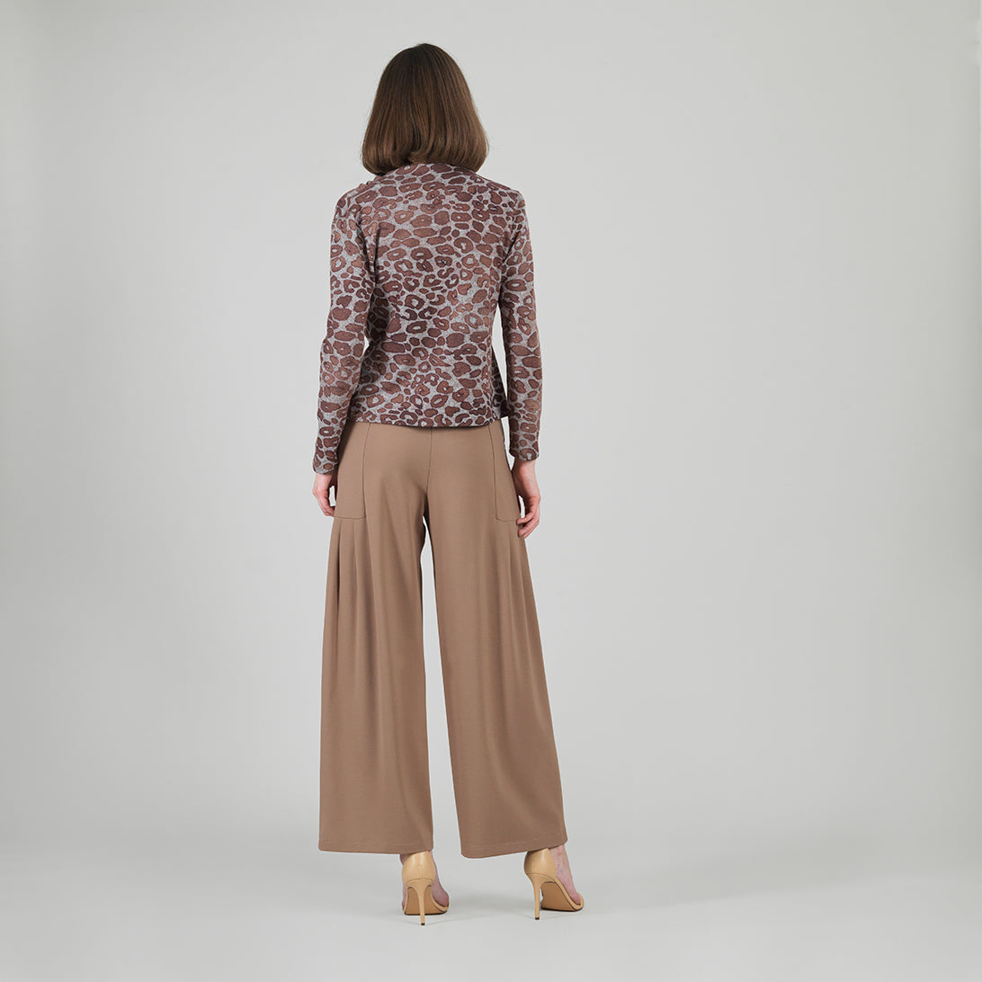 Clara Sunwoo Everyday - Cozy Knit - Long Sleeve Loop Front Sweater Top - Leopard Motif - Final Sale