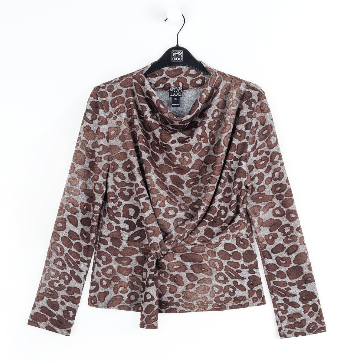 Clara Sunwoo Everyday - Cozy Knit - Long Sleeve Loop Front Sweater Top - Leopard Motif - Final Sale