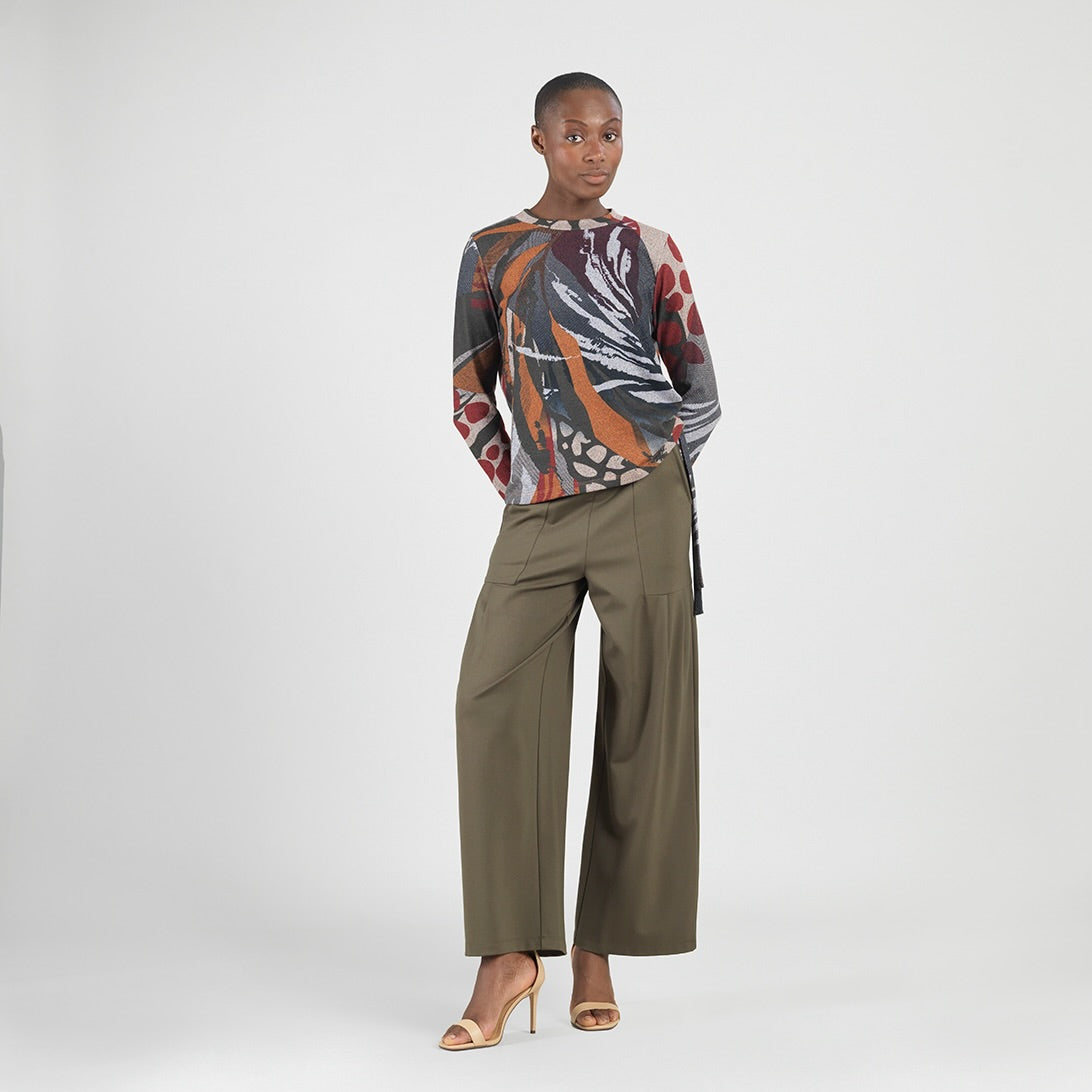 Clara Sunwoo Best Seller - Cozy Knit - Side Pull-Tie Sweater Top - Abstract Harvest - Final Sale