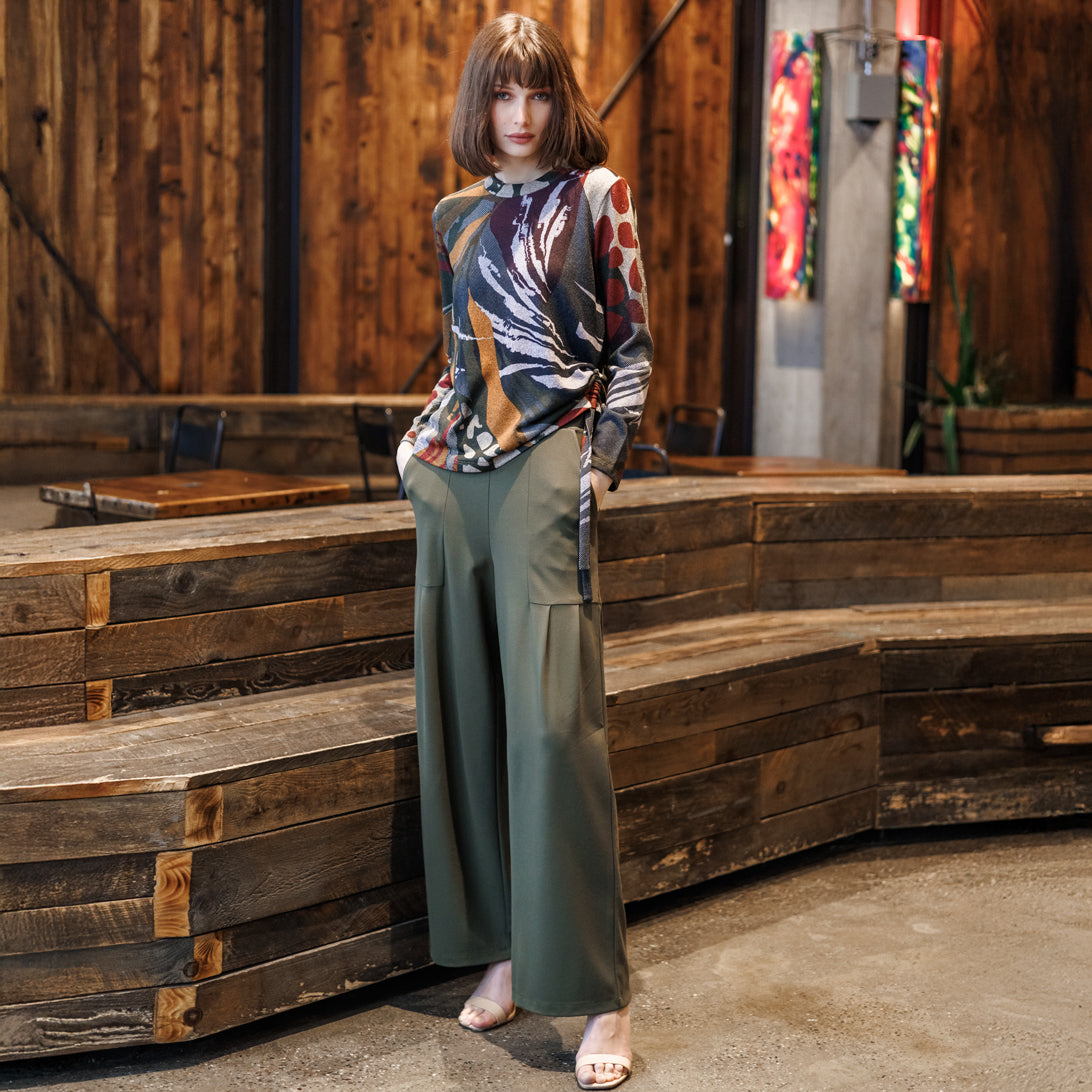 Clara Sunwoo Best Seller - Cozy Knit - Side Pull-Tie Sweater Top - Abstract Harvest - Final Sale