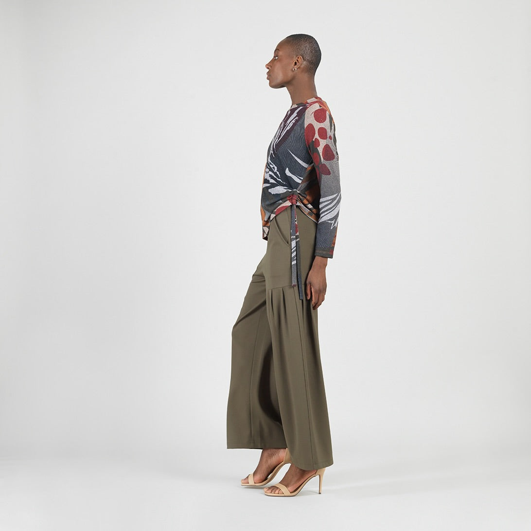 Clara Sunwoo Best Seller - Cozy Knit - Side Pull-Tie Sweater Top - Abstract Harvest - Final Sale