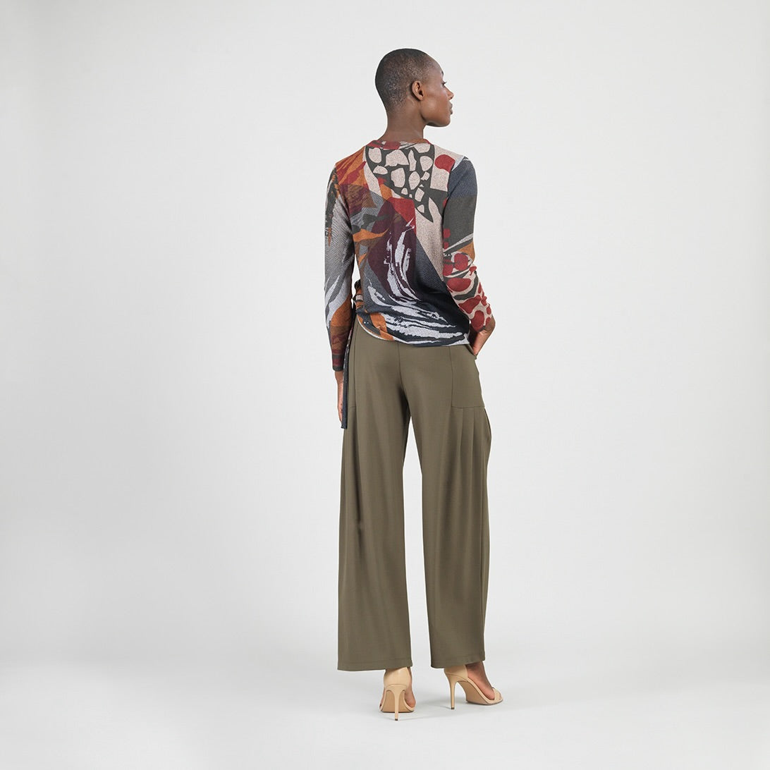 Clara Sunwoo Best Seller - Cozy Knit - Side Pull-Tie Sweater Top - Abstract Harvest - Final Sale