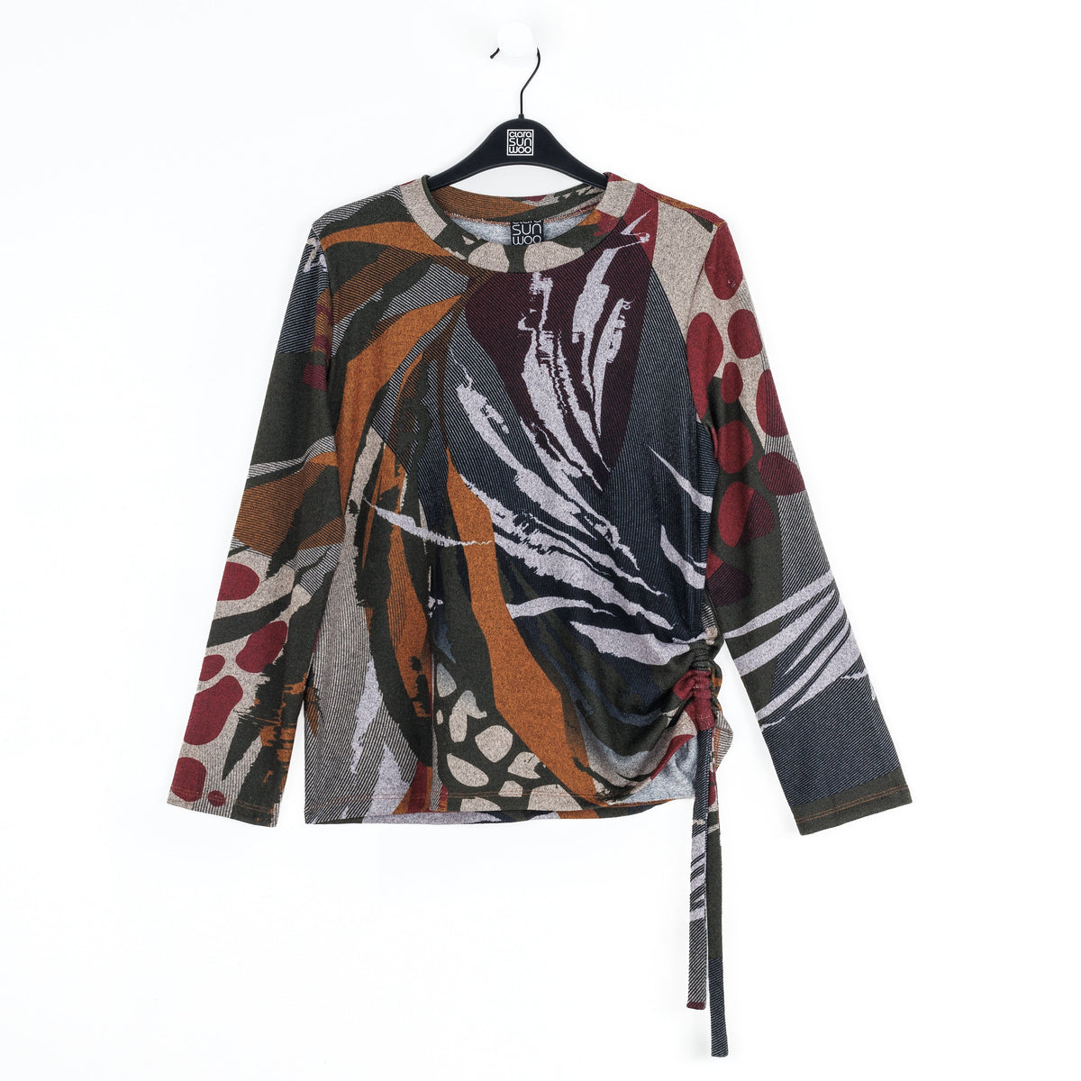 Clara Sunwoo Best Seller - Cozy Knit - Side Pull-Tie Sweater Top - Abstract Harvest - Final Sale