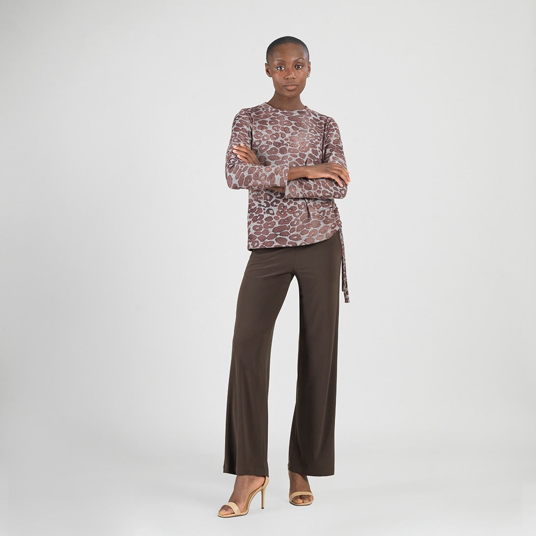 Clara Sunwoo Everyday - Cozy Knit - Side Pull-Tie Sweater Top - Leopard Motif - Final Sale