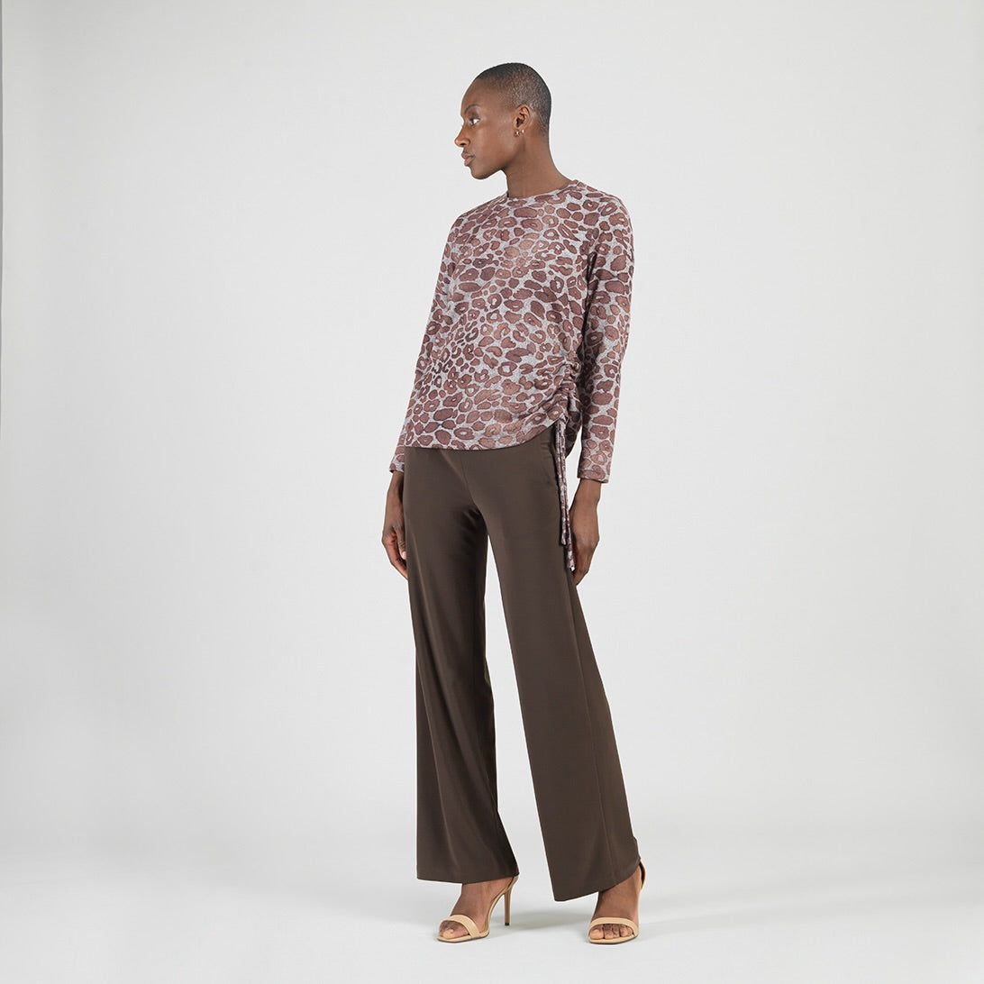 Clara Sunwoo Everyday - Cozy Knit - Side Pull-Tie Sweater Top - Leopard Motif - Final Sale