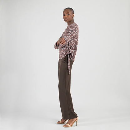 Clara Sunwoo Everyday - Cozy Knit - Side Pull-Tie Sweater Top - Leopard Motif - Final Sale
