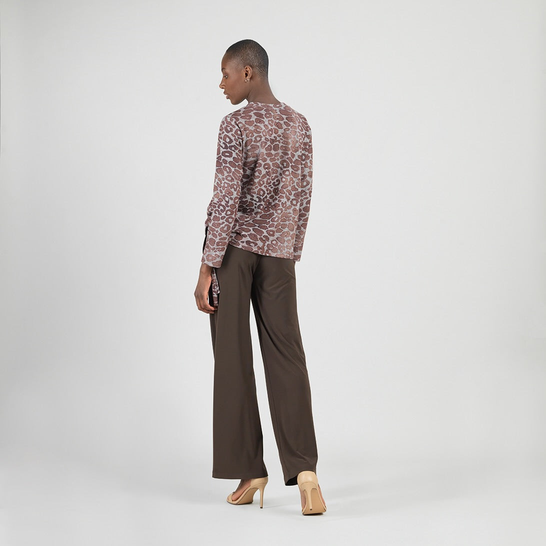 Clara Sunwoo Everyday - Cozy Knit - Side Pull-Tie Sweater Top - Leopard Motif - Final Sale