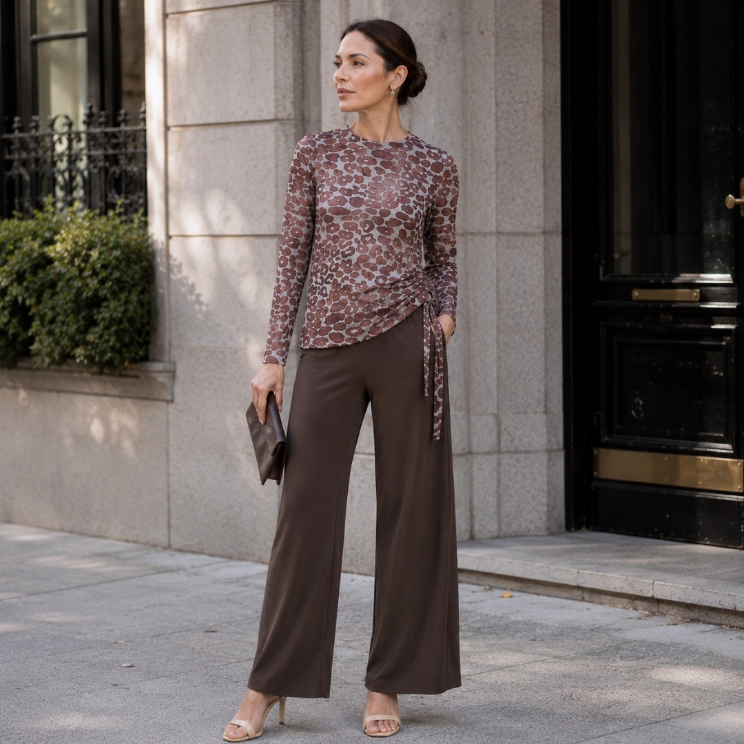Clara Sunwoo Everyday - Cozy Knit - Side Pull-Tie Sweater Top - Leopard Motif - Final Sale