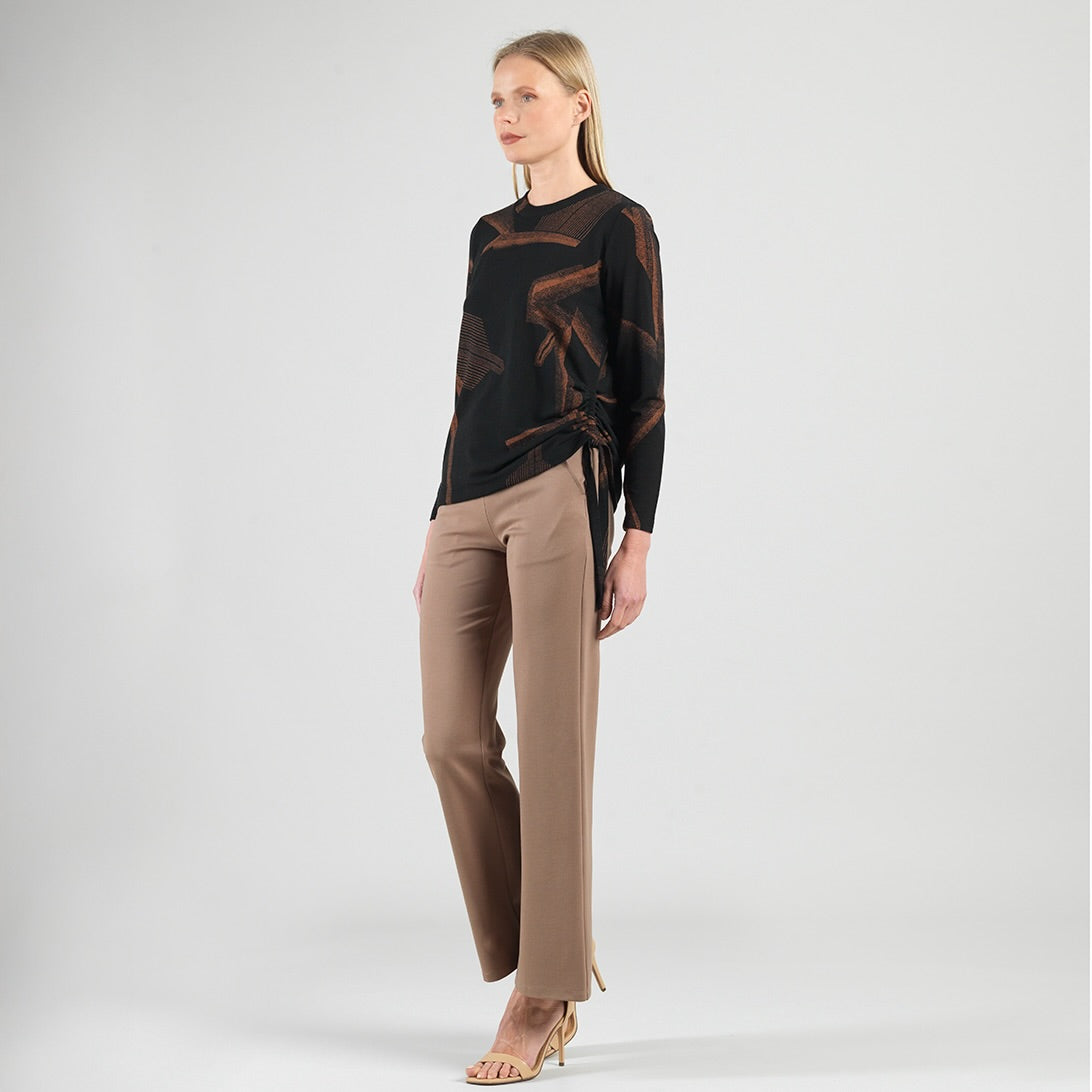 Clara Sunwoo Popular - Lightweight Cozy - Side Pull-Tie Sweater Top - Linear Geo - Final Sale