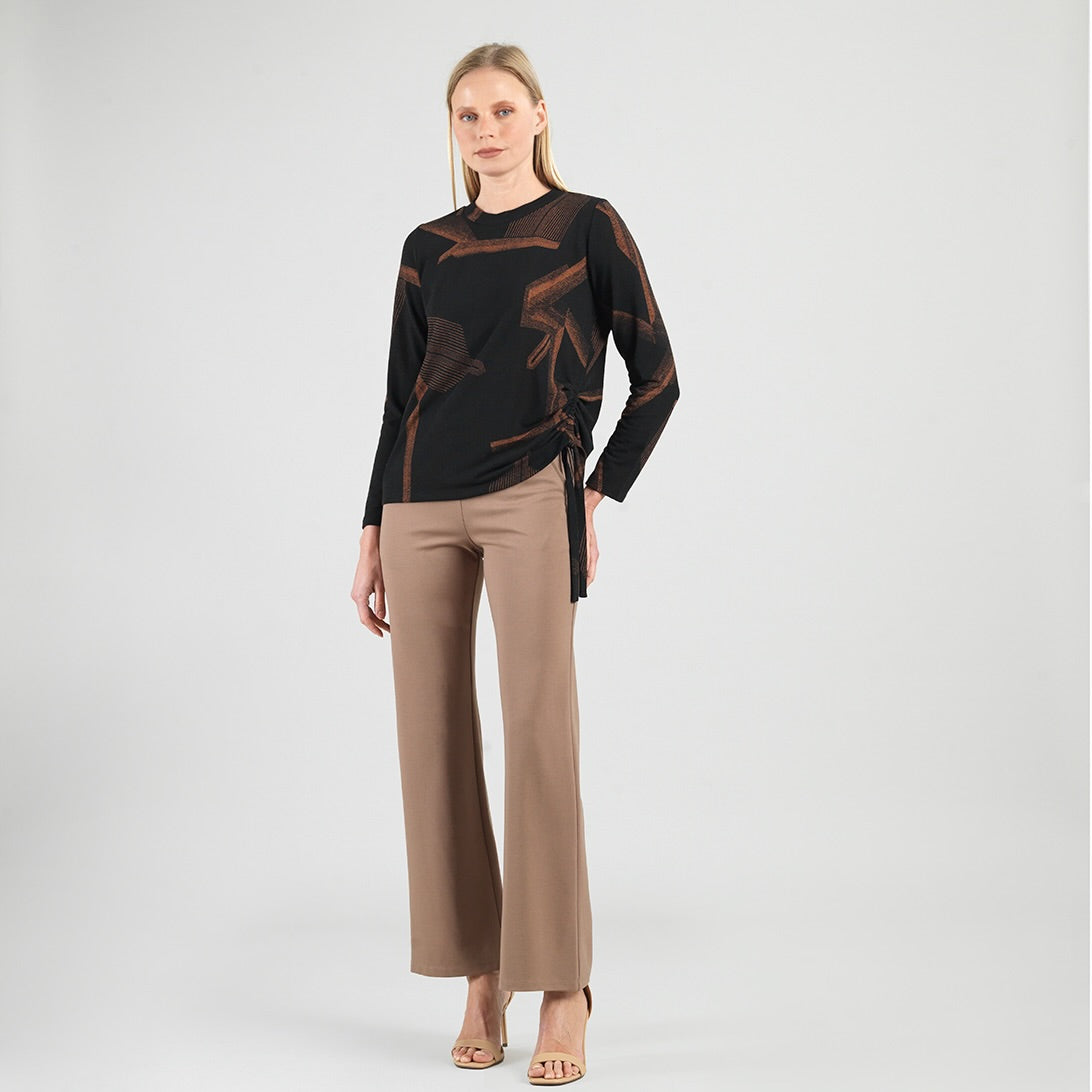 Clara Sunwoo Popular - Lightweight Cozy - Side Pull-Tie Sweater Top - Linear Geo - Final Sale