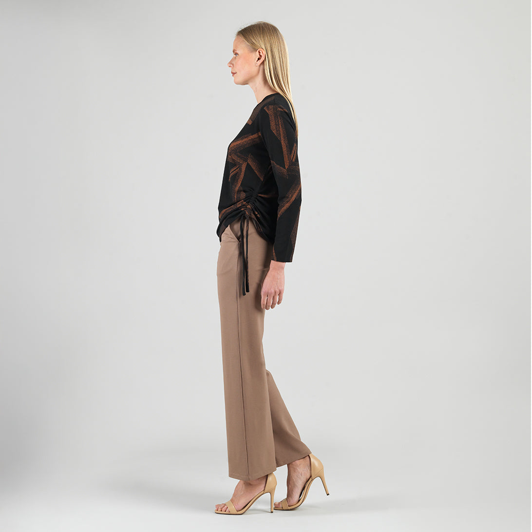 Clara Sunwoo Popular - Lightweight Cozy - Side Pull-Tie Sweater Top - Linear Geo - Final Sale