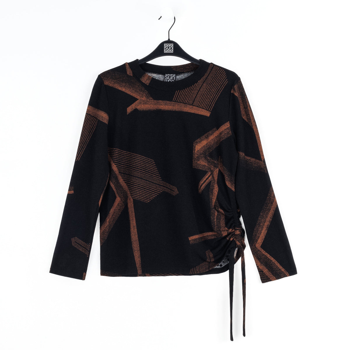 Clara Sunwoo Popular - Lightweight Cozy - Side Pull-Tie Sweater Top - Linear Geo - Final Sale