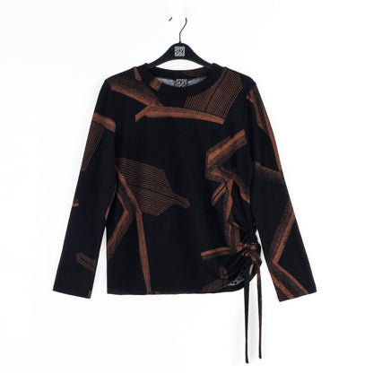 Clara Sunwoo Popular - Lightweight Cozy - Side Pull-Tie Sweater Top - Linear Geo - Final Sale