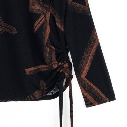 Clara Sunwoo Popular - Lightweight Cozy - Side Pull-Tie Sweater Top - Linear Geo - Final Sale