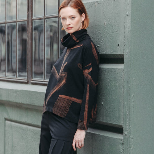Clara Sunwoo Popular - Lightweight Cozy - Tipped Hem Sweater - Linear Geo - Final Sale