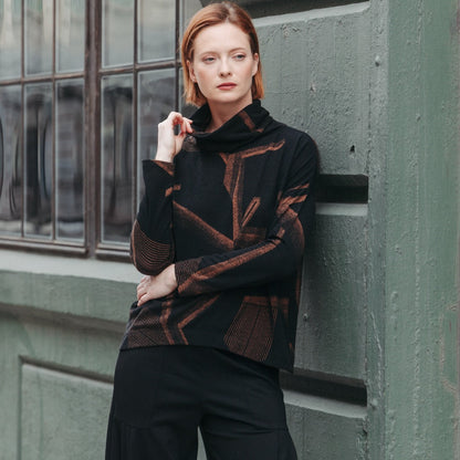 Clara Sunwoo Popular - Lightweight Cozy - Tipped Hem Sweater - Linear Geo - Final Sale