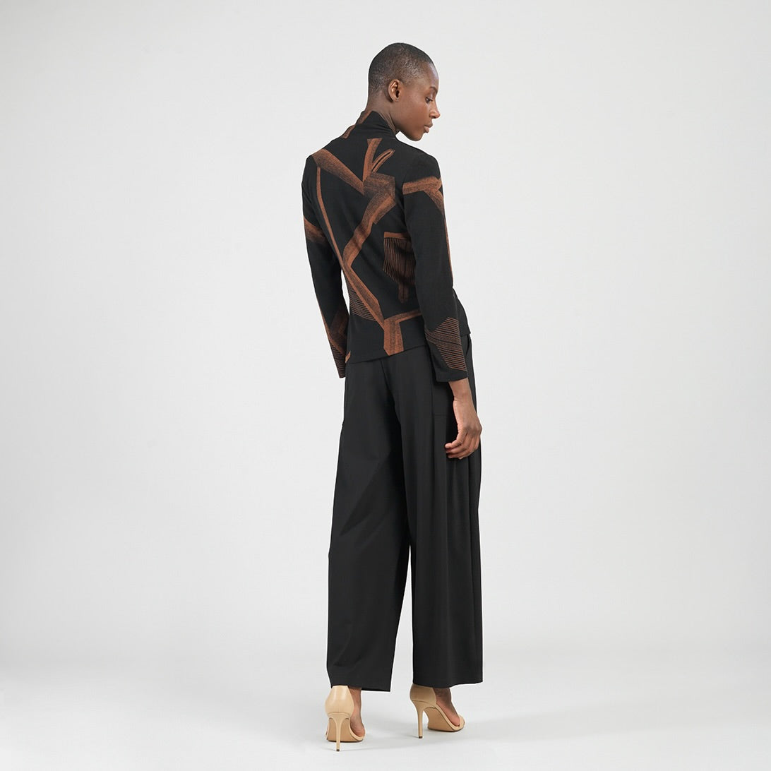 Clara Sunwoo Recommended - Lightweight Cozy - V-Neck Draped Pleat Sweater Top - Linear Geo