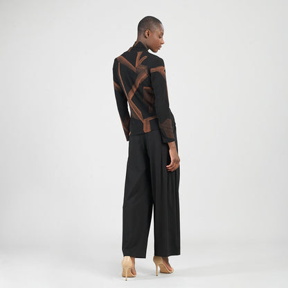 Clara Sunwoo Recommended - Lightweight Cozy - V-Neck Draped Pleat Sweater Top - Linear Geo