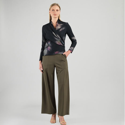 Clara Sunwoo Customer Favorite - Cozy Knit - V-Neck Draped Pleat Sweater Top - Shadow Brush
