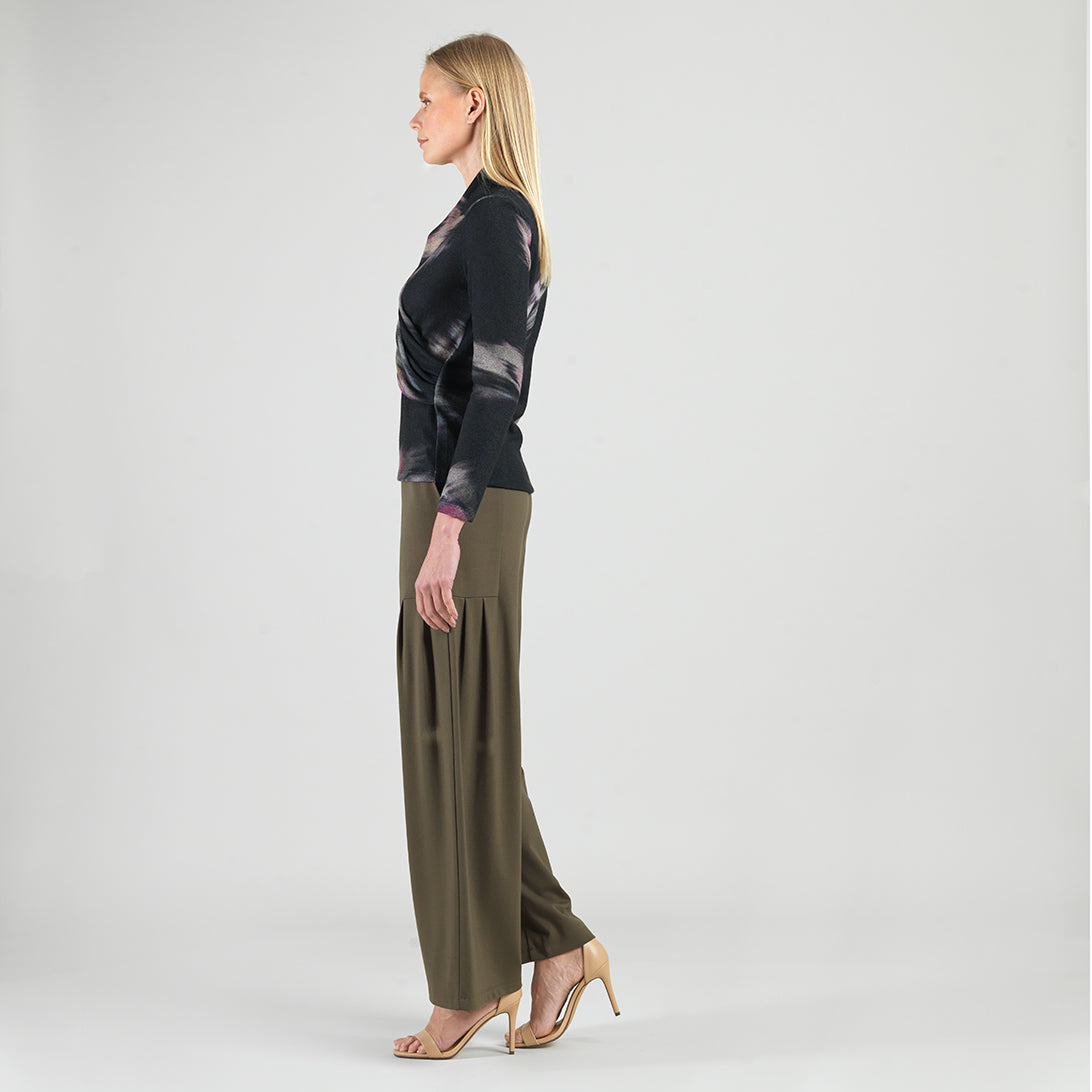 Clara Sunwoo Customer Favorite - Cozy Knit - V-Neck Draped Pleat Sweater Top - Shadow Brush
