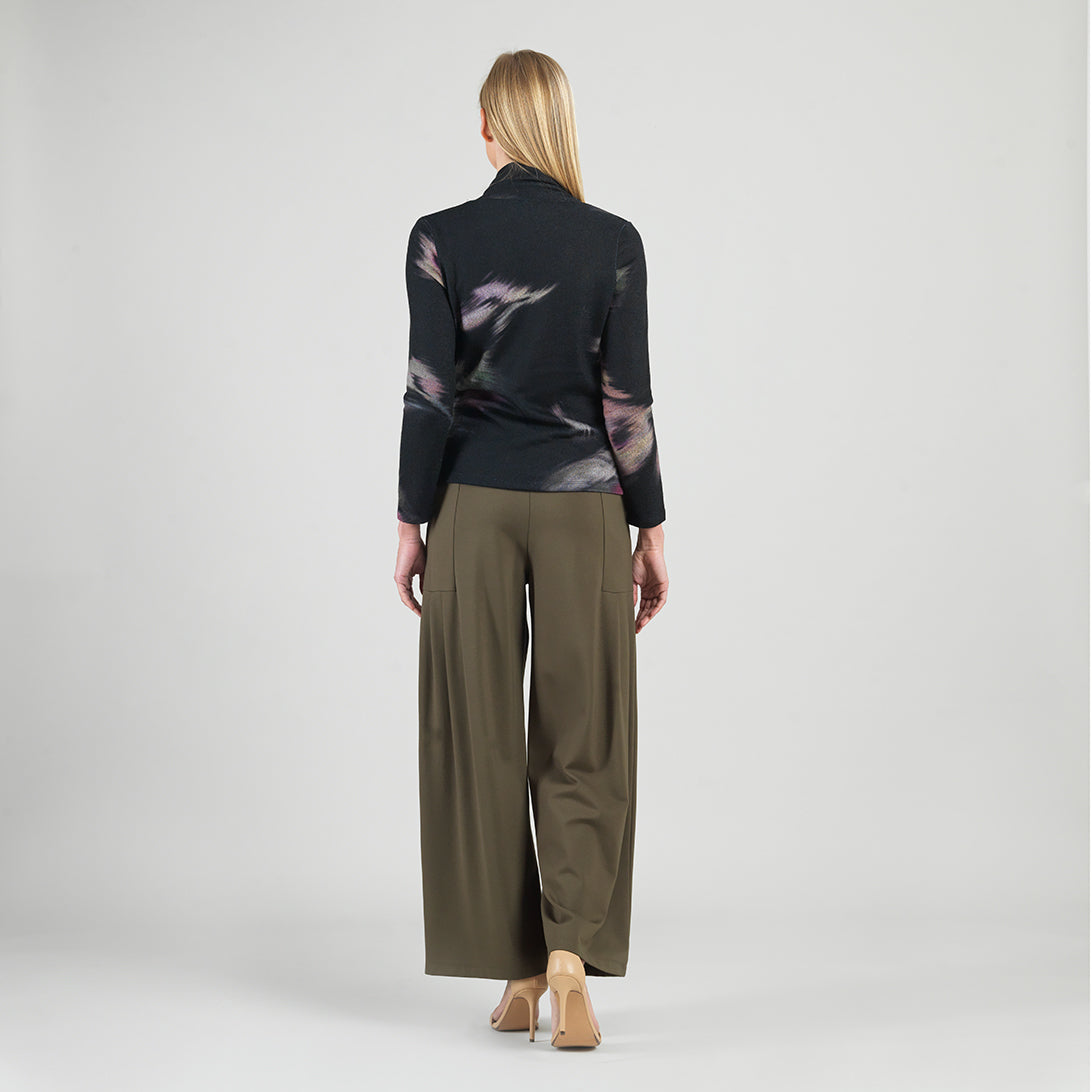 Clara Sunwoo Customer Favorite - Cozy Knit - V-Neck Draped Pleat Sweater Top - Shadow Brush
