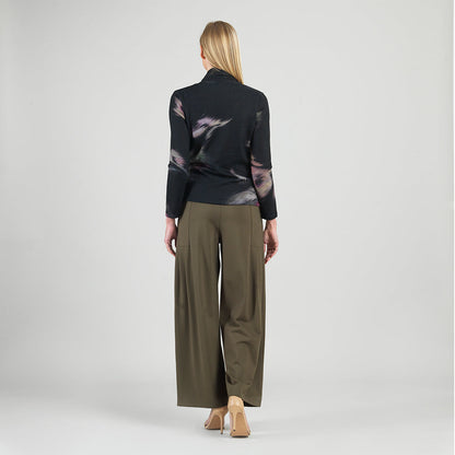 Clara Sunwoo Customer Favorite - Cozy Knit - V-Neck Draped Pleat Sweater Top - Shadow Brush