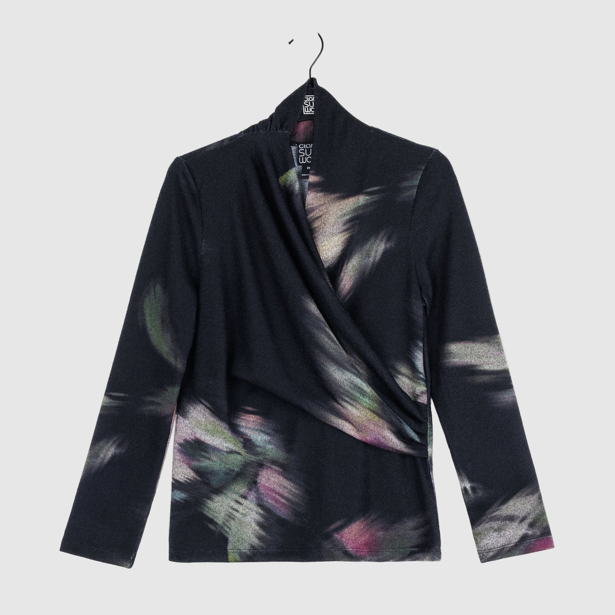 Clara Sunwoo Customer Favorite - Cozy Knit - V-Neck Draped Pleat Sweater Top - Shadow Brush