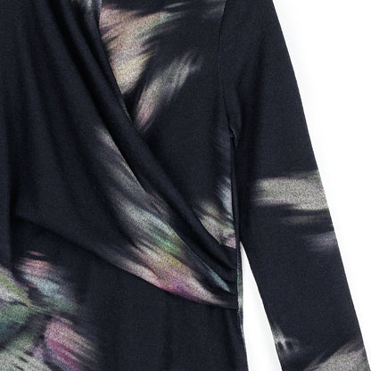 Clara Sunwoo Customer Favorite - Cozy Knit - V-Neck Draped Pleat Sweater Top - Shadow Brush