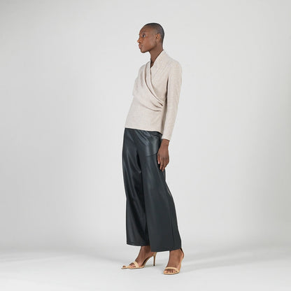 Clara Sunwoo Premium - Faux Cashmere - V-Neck Draped Pleat Sweater Top - Natural - Final Sale