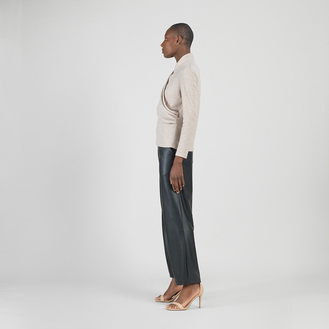 Clara Sunwoo Premium - Faux Cashmere - V-Neck Draped Pleat Sweater Top - Natural - Final Sale
