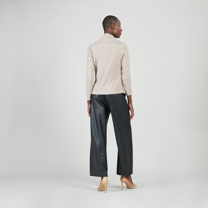 Clara Sunwoo Premium - Faux Cashmere - V-Neck Draped Pleat Sweater Top - Natural - Final Sale