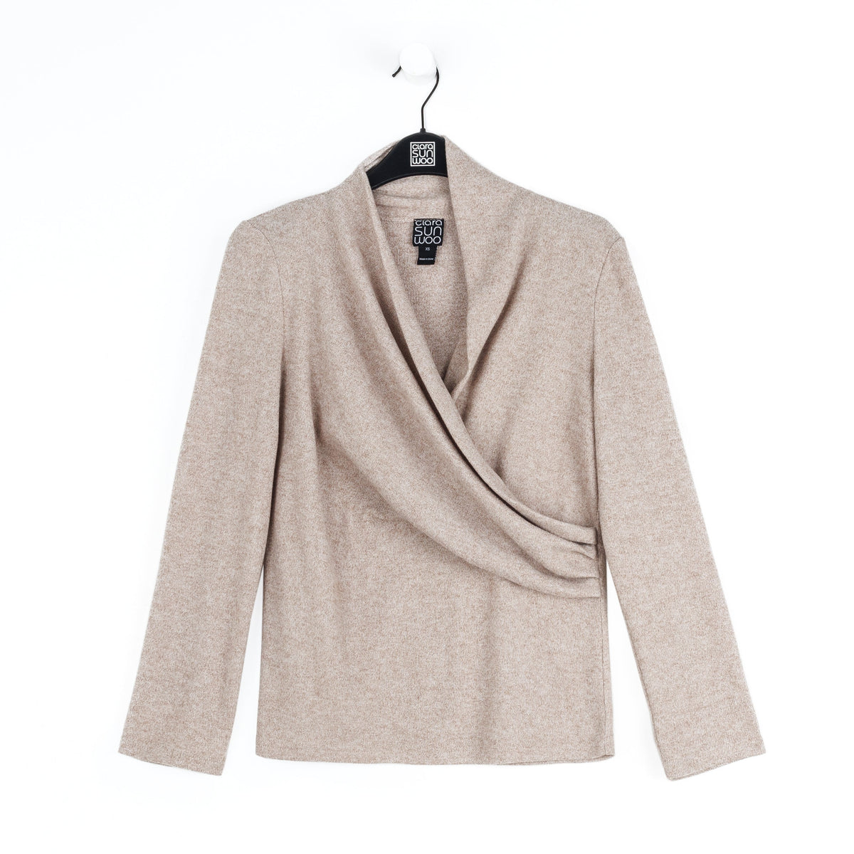 Clara Sunwoo Premium - Faux Cashmere - V-Neck Draped Pleat Sweater Top - Natural - Final Sale