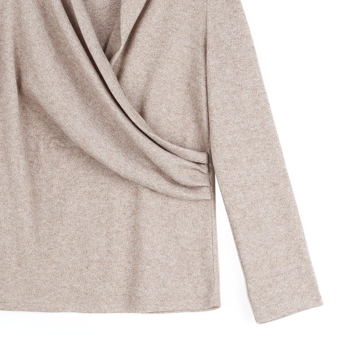 Clara Sunwoo Premium - Faux Cashmere - V-Neck Draped Pleat Sweater Top - Natural - Final Sale
