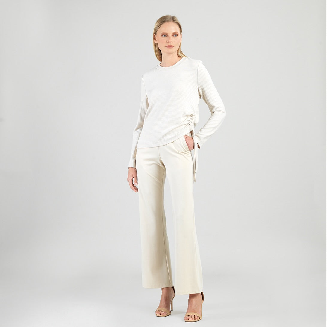 Clara Sunwoo New - Soft Ribbed - Side Pull-Tie Sweater Top - Oatmeal - Final Sale