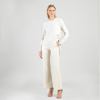 Clara Sunwoo New - Soft Ribbed - Side Pull-Tie Sweater Top - Oatmeal - Final Sale