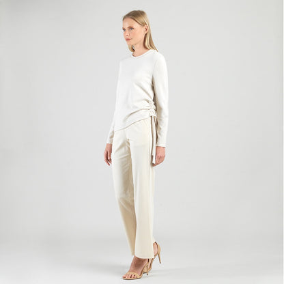 Clara Sunwoo New - Soft Ribbed - Side Pull-Tie Sweater Top - Oatmeal - Final Sale