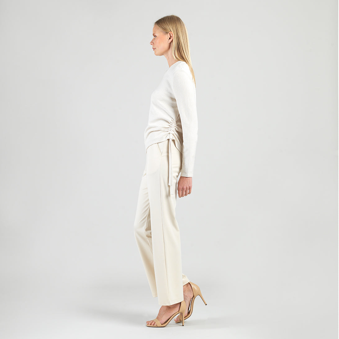 Clara Sunwoo New - Soft Ribbed - Side Pull-Tie Sweater Top - Oatmeal - Final Sale